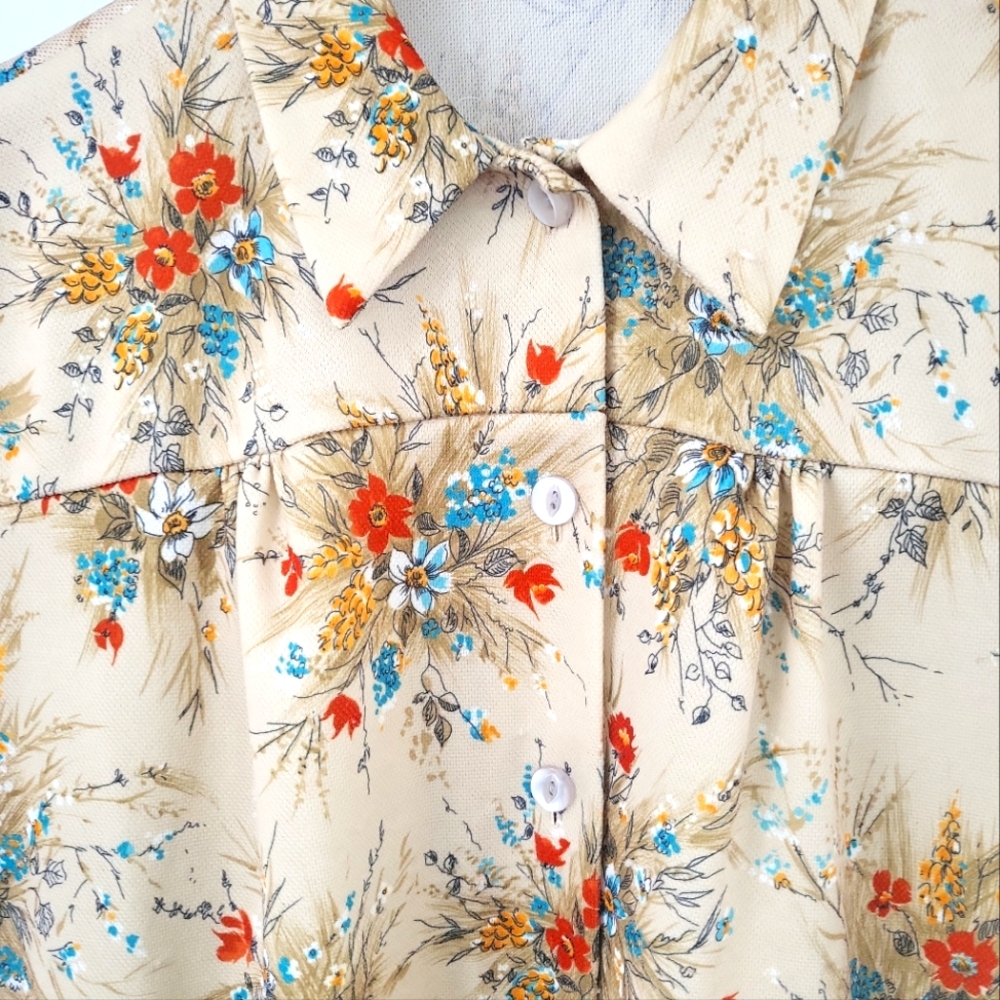 Vintage 70's Shirley Retro Wildflower Button Front Smock Top M/L 38 - Picture 7 of 8